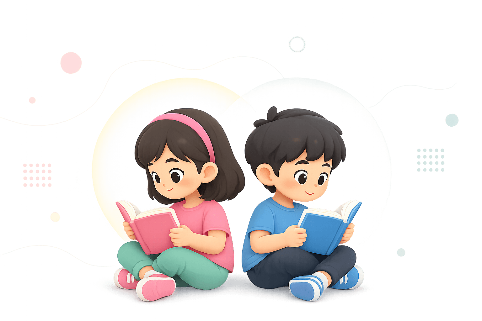 Ilustrasi dua anak membaca informasi SI NaRa